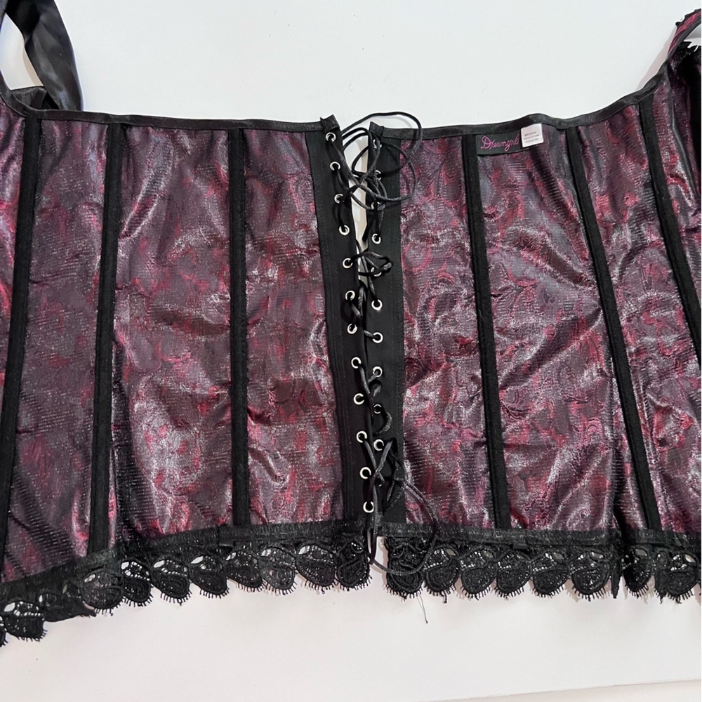 Dreamgirl Red & Black Lace Bustier Corset with Garters & Thong New Medium - Picture 14 of 16